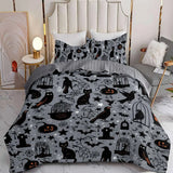 Grey Background Halloween Symbol All‑Over Print Quilted 3‑Piece Bedding Set