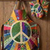 Hippie Peace Quilted Apron Set (2-Piece) – Padded Apron + Heat-Resistant Oven Mitts