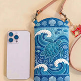Wave Shell Sea Turtle Quilted Slim Phone Crossbody Bag