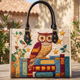 Owl And Books Quilted Leather Strap Bible Handbag