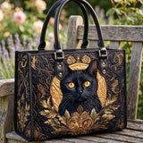 Black Cat Quilted Leather Strap Bible Handbag