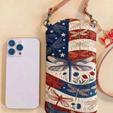American Flag Dragonfly Floral Quilted Slim Phone Crossbody Bag