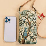 Tree And Black Cat Quilted Slim Phone Crossbody Bag