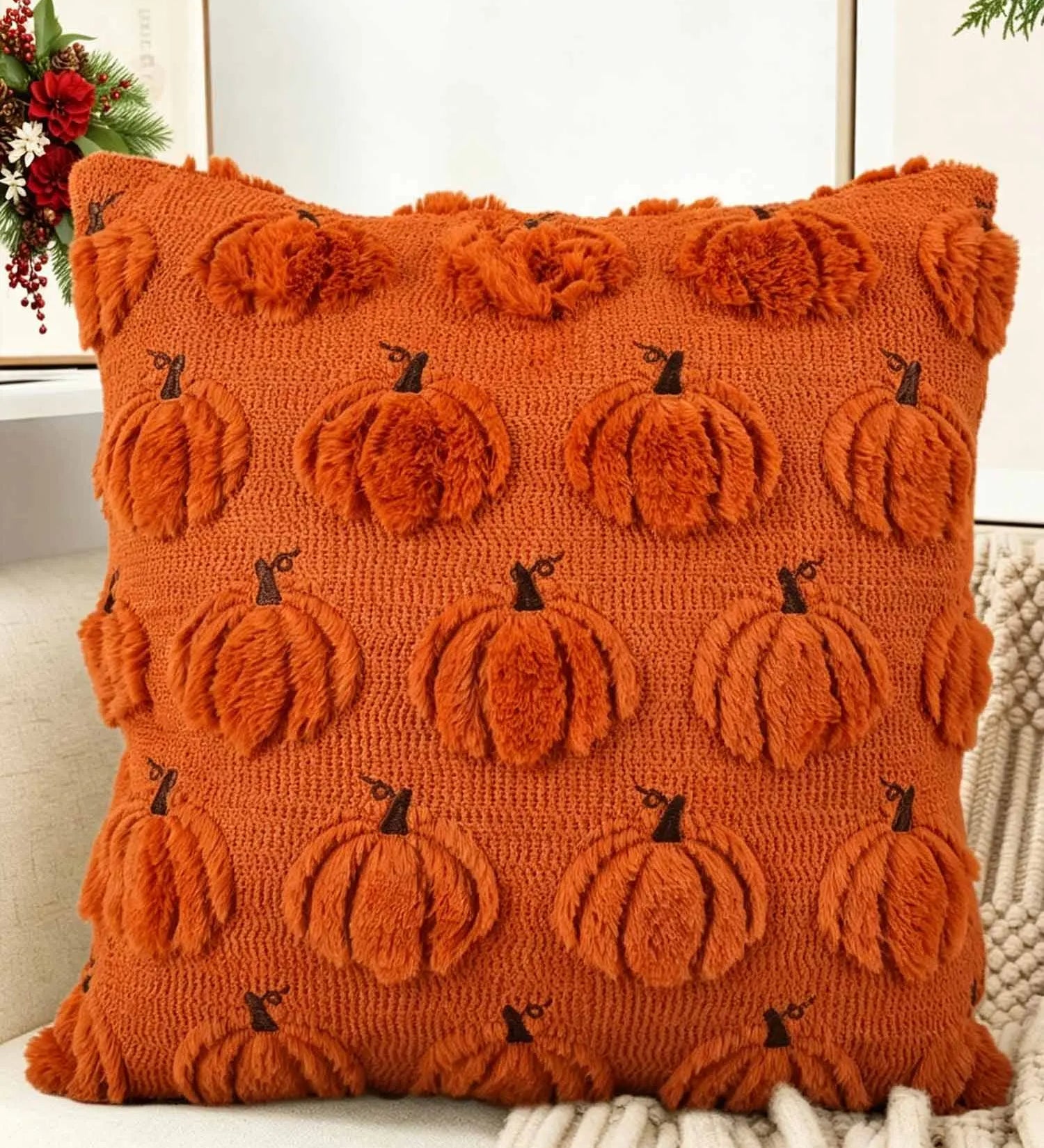 Halloween Ghost Pumpkin 3D Plush Knitted Throw Pillow Cover