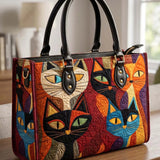 Colorful Cat Quilted Leather Strap Bible Handbag