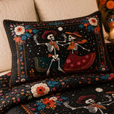Dancing Skeletons Day of the Dead Quilted 3-Piece Bedding Set