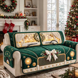 Christmas Bow Pine Lights Truck Quilted Sofa Cover