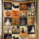 Trick or Treat Halloween Village Patchwork Quilted 3‑Piece Bedding Set