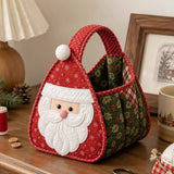 Santa Face Applique Holiday Gift Storage Handbag Quilted Christmas Basket