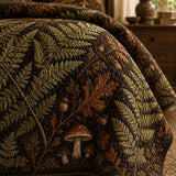 Woodland Fern Mushroom Vintage Quilted 3‑Piece Bedding Set