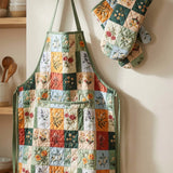 Flower Quilted Apron Set (2-Piece) – Padded Apron + Heat-Resistant Oven Mitts