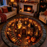 Ghost Castle Halloween Quilted Round Mat