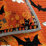 Plaid Pumpkin Ghost Black Cat Halloween Patchwork Quilted 3‑Piece Bedding Set
