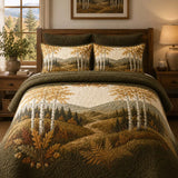 Rustic Hillside Birch Vintage Quilted 3‑Piece Bedding Set