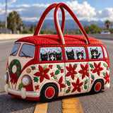 Christmas Black Cat Poinsettia Camper Quilted Duffle Bag