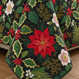 Poinsettia Holly Christmas Quilted 3-Piece Bedding Set