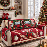 Christmas Candy Cane Vintage Truck Quilted Sofa Cover