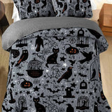 Grey Background Halloween Symbol All‑Over Print Quilted 3‑Piece Bedding Set