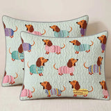 Mint Green Dachshund All‑Over Print Quilted 3‑Piece Bedding Set