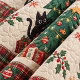 Playful Black Cats Christmas Tree Quilted 3-Piece Bedding Set