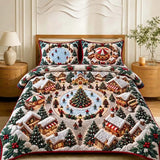 Christmas Village Square 3-Piece Quilted Bedding Set