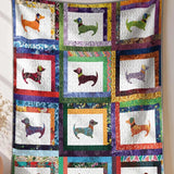 Patchwork Block Dachshund Dog Colorful Boho Quilted 3‑Piece Bedding Set