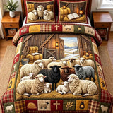 Barn Sheep Farmhouse Patchwork Quilted 3-Piece Bedding Set