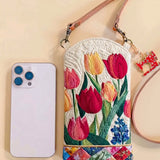 Tulip Flower Quilted Slim Phone Crossbody Bag
