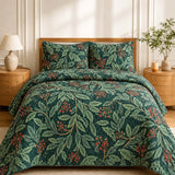 Poinsettia Botanical Christmas Reversible Quilted 3-Piece Bedding Set