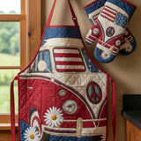 Hippie Van Quilted Apron Set (2-Piece) – Padded Apron + Heat-Resistant Oven Mitts
