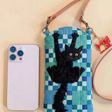 Black Cat Quilted Slim Phone Crossbody Bag