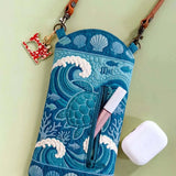 Wave Shell Sea Turtle Quilted Slim Phone Crossbody Bag
