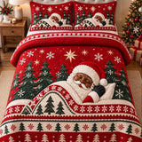 Christmas Sleeping Santa Pine Tree Snowflake Quilted 3-Piece Bedding Set