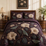 Moonflower Moth Botanical Vintage Quilted 3‑Piece Bedding Set