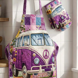 Hippie Van Quilted Apron Set (2-Piece) – Padded Apron + Heat-Resistant Oven Mitts