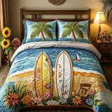 Beach Surfboard Seaside Patchwork Quilted 3-Piece Bedding Set