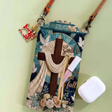 Cross Dove Floral Bible Verse Quilted Slim Phone Crossbody Bag