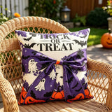 Halloween Ghost Bat Pumpkin Decorative Bow Throw Pillow Cover