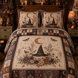 Ghost Witch Hat Floral Moon Quilted 3‑Piece Bedding Set