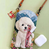 Mountain Floral Bichon Frise Quilted Slim Phone Crossbody Bag