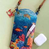 Coral Reef Ocean Turtle Fish Quilted Slim Phone Crossbody Bag