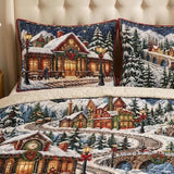 Christmas Train Village 3-Piece Quilted Bedding Set