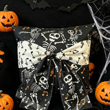 Halloween Dancing Skeleton Musical Note Bow Decorative Throw Pillow Cover
