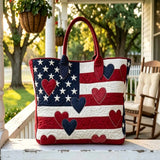 Patriotic Heart American Flag Quilted Canvas Tote Bag