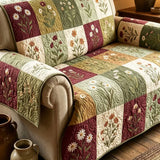 Vintage Wildflower Meadow Patchwork Quilted Sofa Cover
