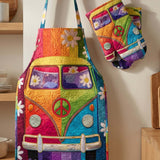 Hippie Van Quilted Apron Set (2-Piece) – Padded Apron + Heat-Resistant Oven Mitts