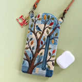 Tree And Black Cat Quilted Slim Phone Crossbody Bag