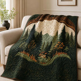 Woodland Mountain Pine Tree Wildflower Botanical Patchwork Quilted Blanket