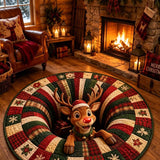 Red Nose Reindeer Plaid Quilted Round Mat