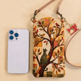 Tree And Black Cat Quilted Slim Phone Crossbody Bag